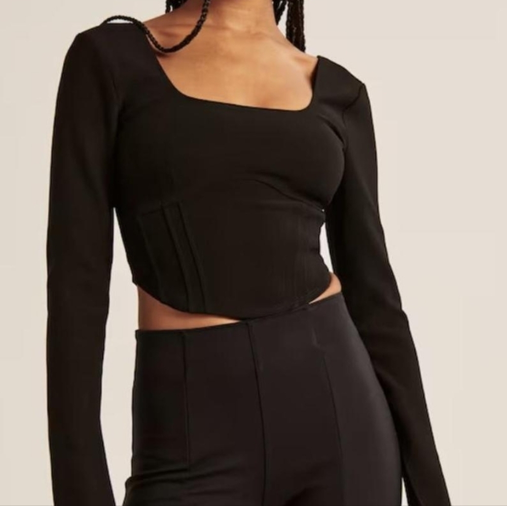 Abercrombie & Fitch Corset‎ Seamed Crop Top M Black Stretch Baddie Square Neck